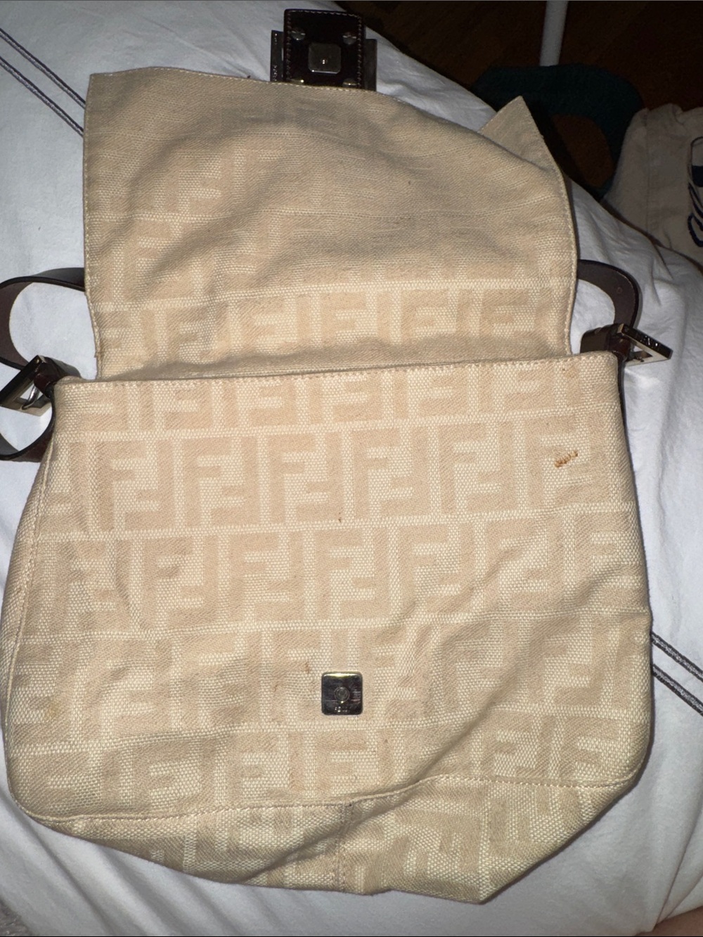 Fendi Beige Zucca Monogram Shoulder Bag with Brown Leather Trim - Picture 3 of 4